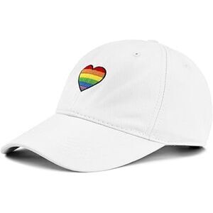 Unisex White Rainbow Heart 100% Cotton Adjustable Size Classic Baseball Caps
